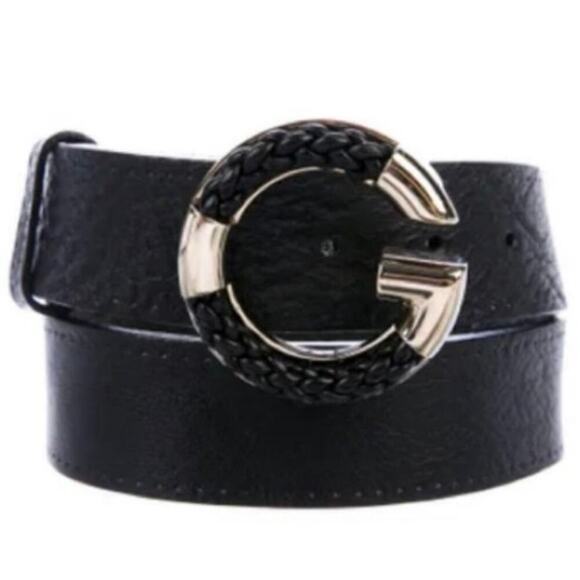 Gucci Unisex Black Calfskin Leather Gold Braided G Logo Buckle Belt | 80•32 - Picture 3 of 15